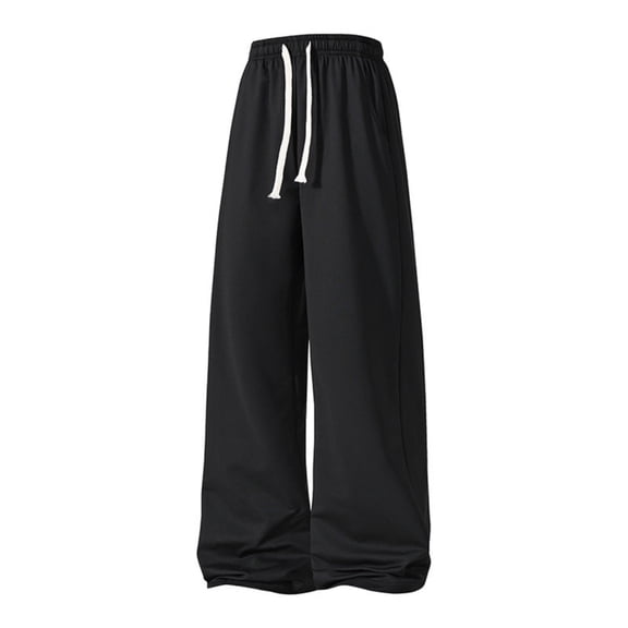 Sweatpants for Men Wide Leg Drawstring Elastic Waist Causal Pants Winter Soild Loose Fit Sweatpants, L