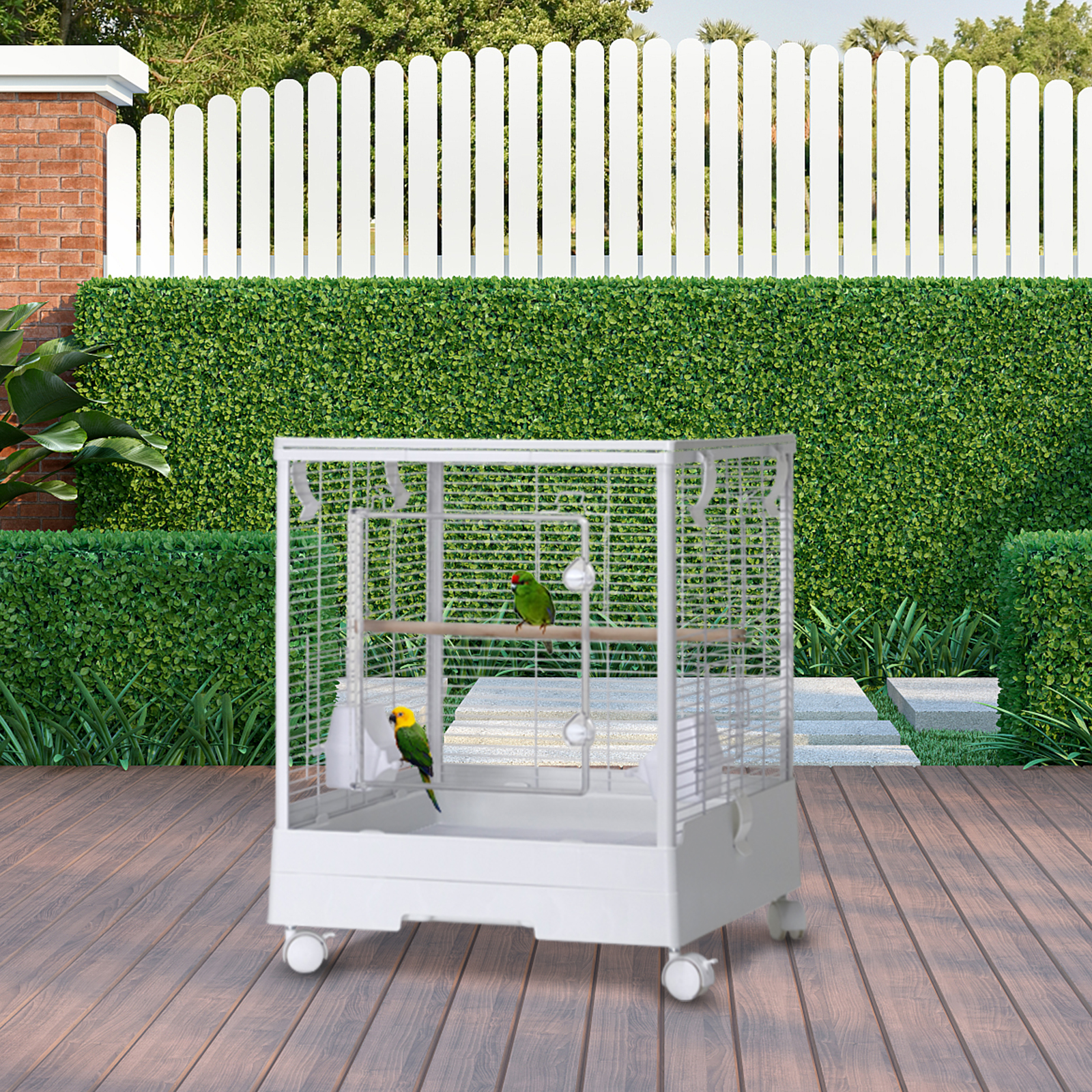 Small Bird Cage with Wheels, 40 Inch Parakeet Cage with Top Stand, 3 in 1 Bird Carrier for Parakeets, Canaries, Lovebirds, Small Quaker, Cockatiels, Budgie, Green Cheek,Conure