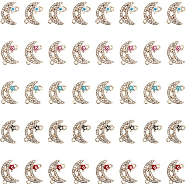 40 piezas de 5 colores, aleación de esmalte con forma de estrella y luna, conectores de luna, colgantes para hacer joyas, collares, pendientes y pulseras.