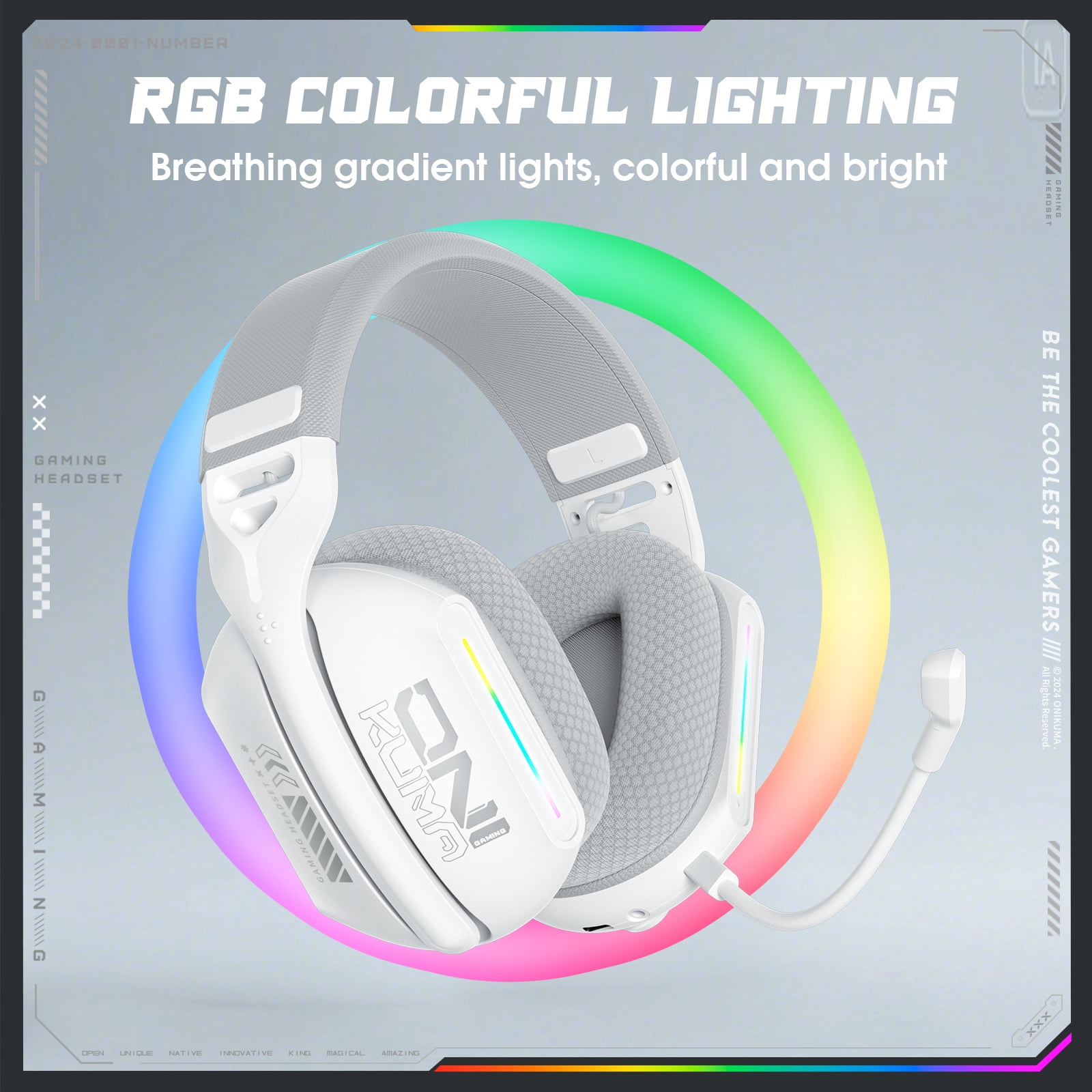 Siivton Wireless Gaming Headset – 2.4 GHz/Bluetooth 5.3 Gaming Headphone, 60H Playtime, Detachable Mic,for PS5/PS4,Xbox,Switch,Phone,Mac, PC(White)