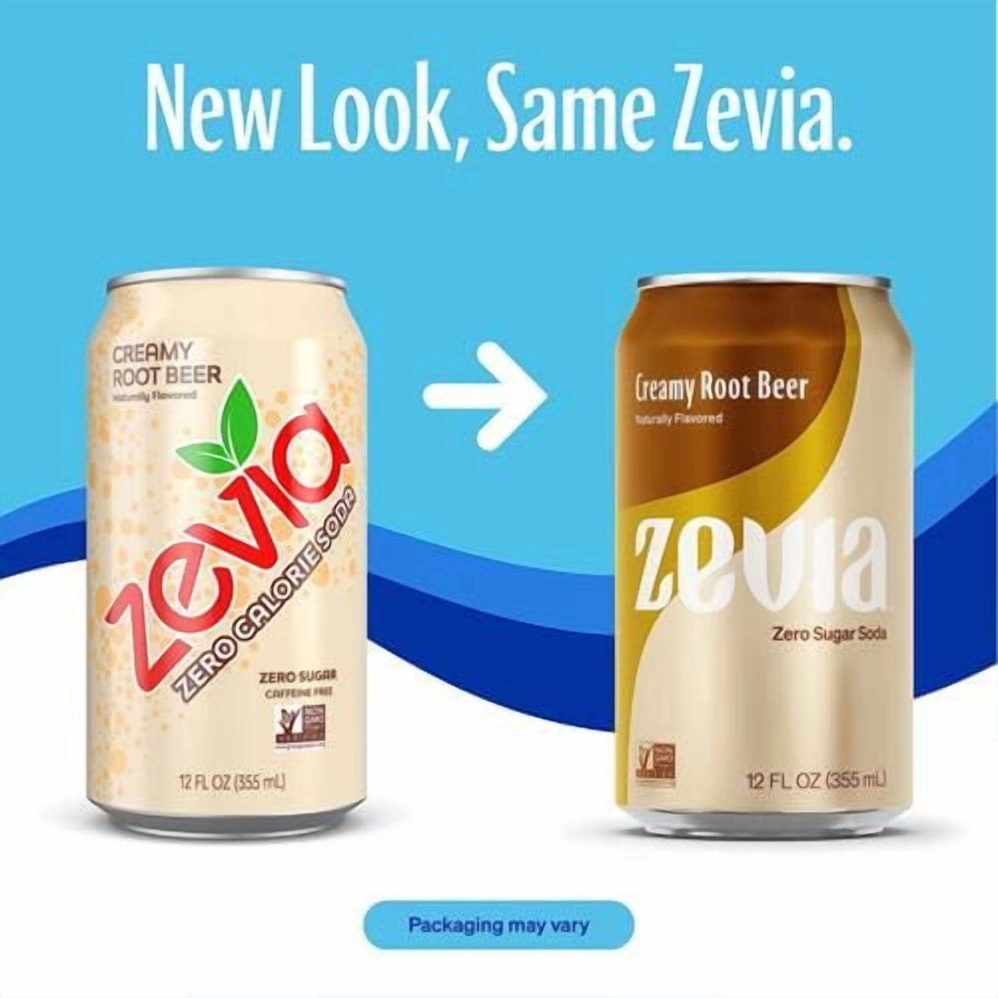 Zevia Zero Sugar Soda, Creamy Root Beer, 12 Ounce Sleek Can - Pack of 2