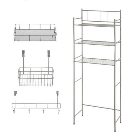Over The Bathroom Sink Organizer Mainstays 4-Piece Bathroom Storage Set Includes 3-Shelf Over the Toilet Space Saver, Wire Storage Basket, Over the Door Hooks, Hanging Basket Organizer, Satin Nickel ()