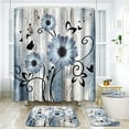 thumbnail image 6 of 4 Piece Shower Curtain Sets, Worn Wood Blue Flower Vintage Daisy with Non-Slip Rugs, Toilet Lid Cover and Bath Mat, for Bathroom Decor Set, 72" x 72", 6 of 11