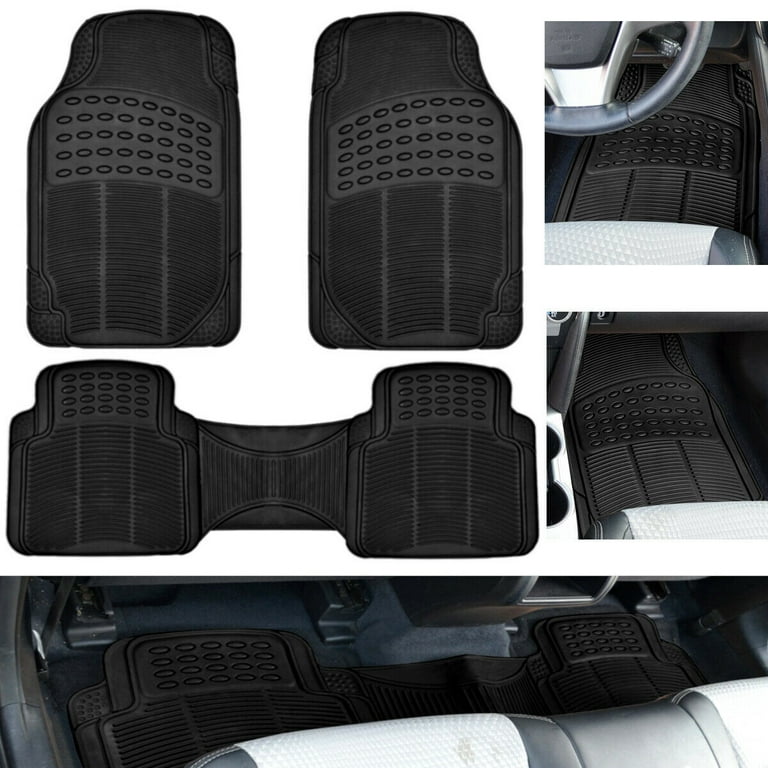 3-Piece All-Weather Protection Heavy Duty Black Rubber Floor Mats for Cars,  SUVs, and Truck, Universal Trim to Fit
