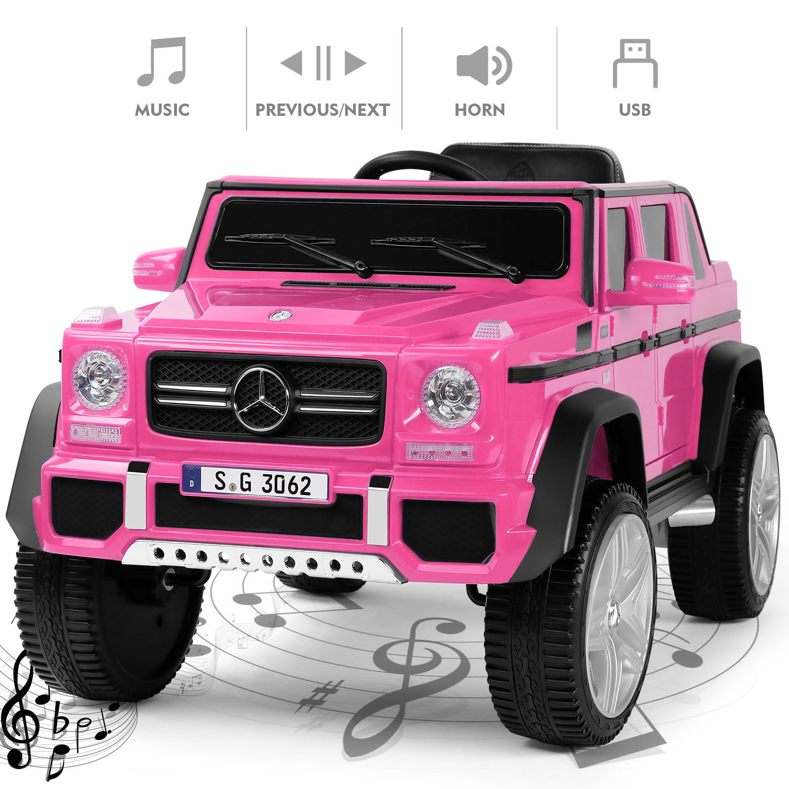 JOYLDIAS 12V Mercedes-Benz G650S Kids Ride On Car Electric Toy w/Remote Control, 3 Speeds, LED Lights, Bluetooth, Music(Pink)