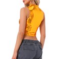 thumbnail image 3 of INSPIRAR CHIC Blusa de Mujer Cuello Mock Con Cremallera Delante Sin Mangas Holográfica Brillante Tops de Fiesta L Dorado Oscuro, 3 of 6