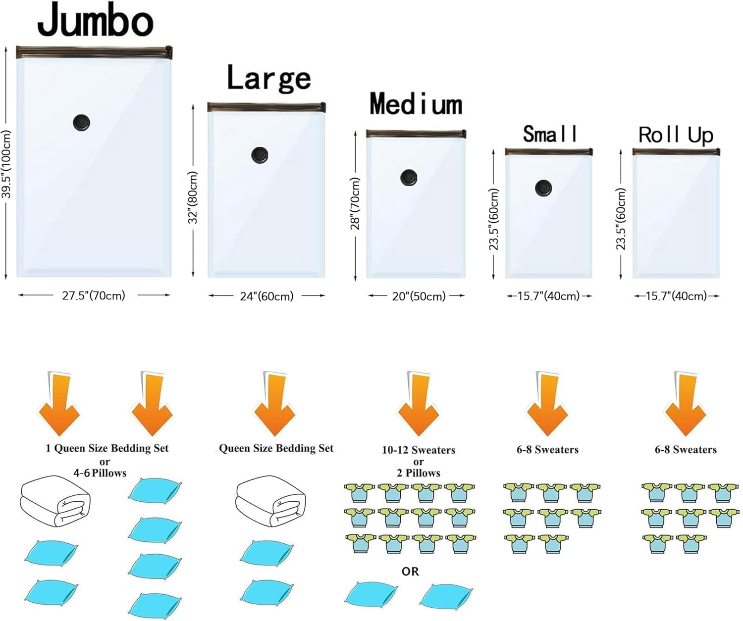 Vacuum Storage Bags, Space Saver Bags for Clothing,Blankets,Comforters, Pillows, Clothes,Travel,15 Combo-EPUMP