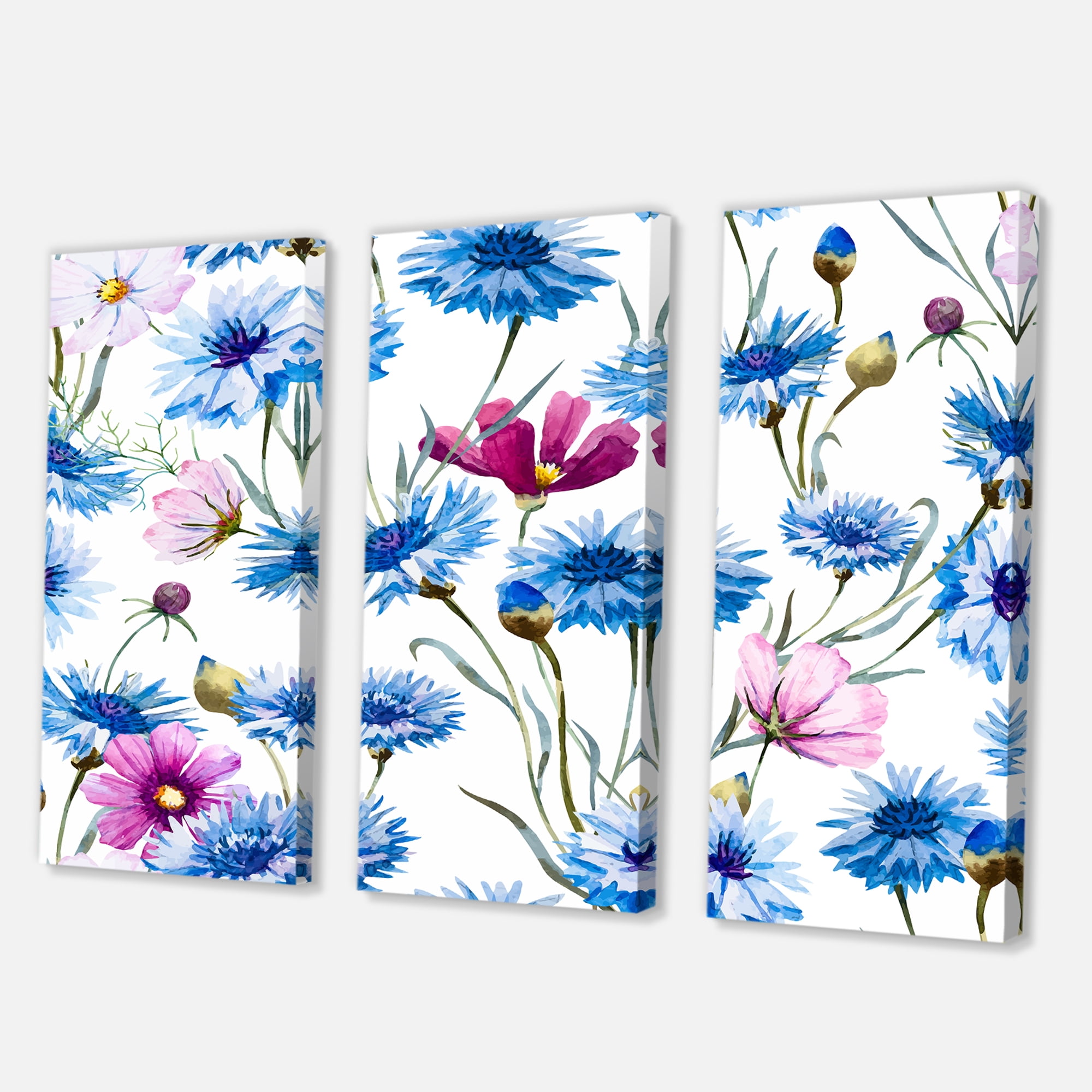 Designart ' Pink and Blue Wild Cornflowers ' Traditional Canvas Wall Art Print