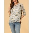 thumbnail image 6 of MODA NOVA Juniors Floral Round Neck Ruffled 3/4 Sleeves Flowy Chiffon Blouse, 6 of 7