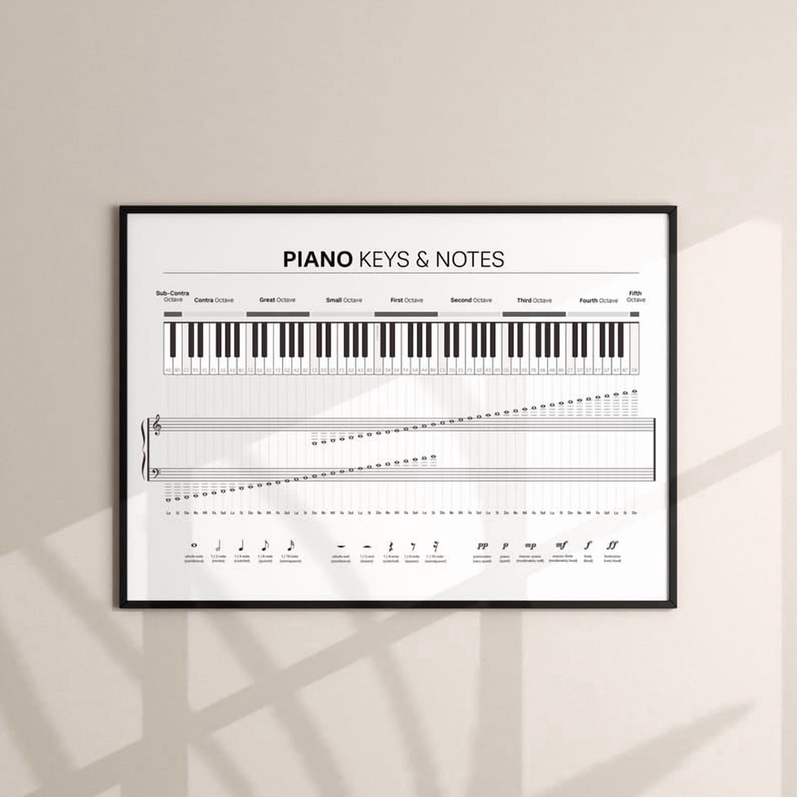 Piano Keys and Notes Chart Music Education Poster 16x24 UNFRAMED