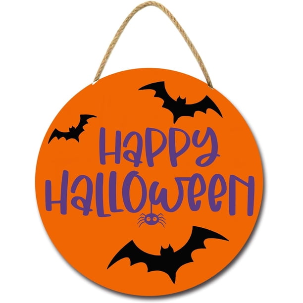 Letrero de feliz Halloween para puerta de entrada, murciélago, decoración de Halloween para puerta de entrada, letrero de Halloween, decoración de pared de Halloween, placa de pared para puerta, fiest