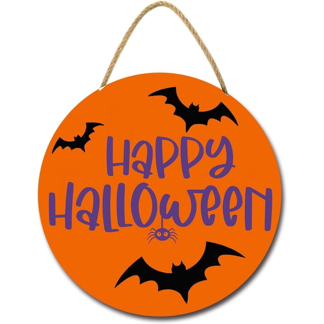 Letrero de feliz Halloween para puerta de entrada, murciélago, decoración de Halloween para puerta de entrada, letrero de Halloween, decoración de pared de Halloween, placa para puerta, fiesta, patio,