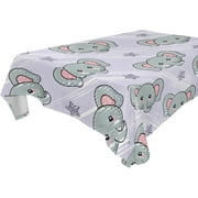 SKYSONIC 60”x90" Square Tablecloth with Cute Elephant Prints, Anti-Wrinkle and Smooth Table Cloth for Kitchen/Home Decoration