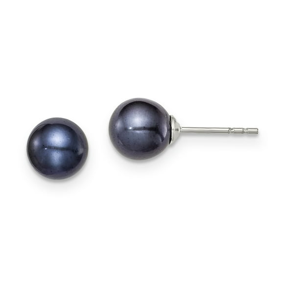 Primal Silver Sterling Silver Rhodium-plated 6-7mm Black Freshwater Cultured Round Pearl Stud Earrings