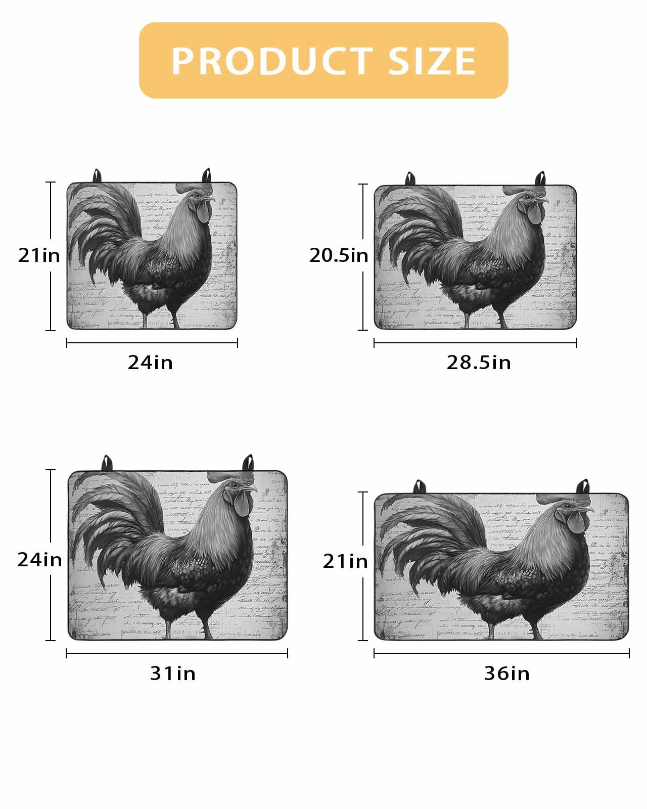 nqOlkjepod Large Induction Cooktop Protector Mat 36"x21", Grey Retro Rooster Stove Top Covers for Electric Stove, Farmhouse Vintage Country Animal Stove Burner Cover Mats, Glass Top Stove Cover