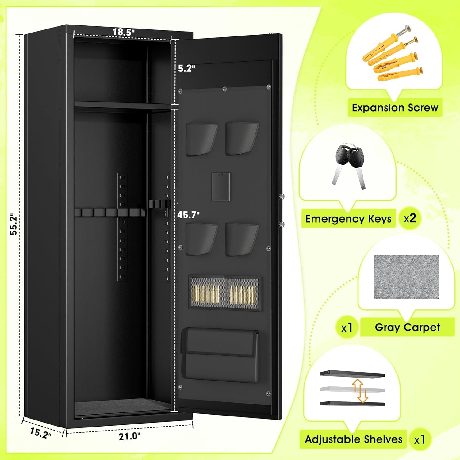 SUNCROWN Quick Access Weapon Safe with Adjustable Shelf and Keyboard lock, lockable cabinet with safe pocket