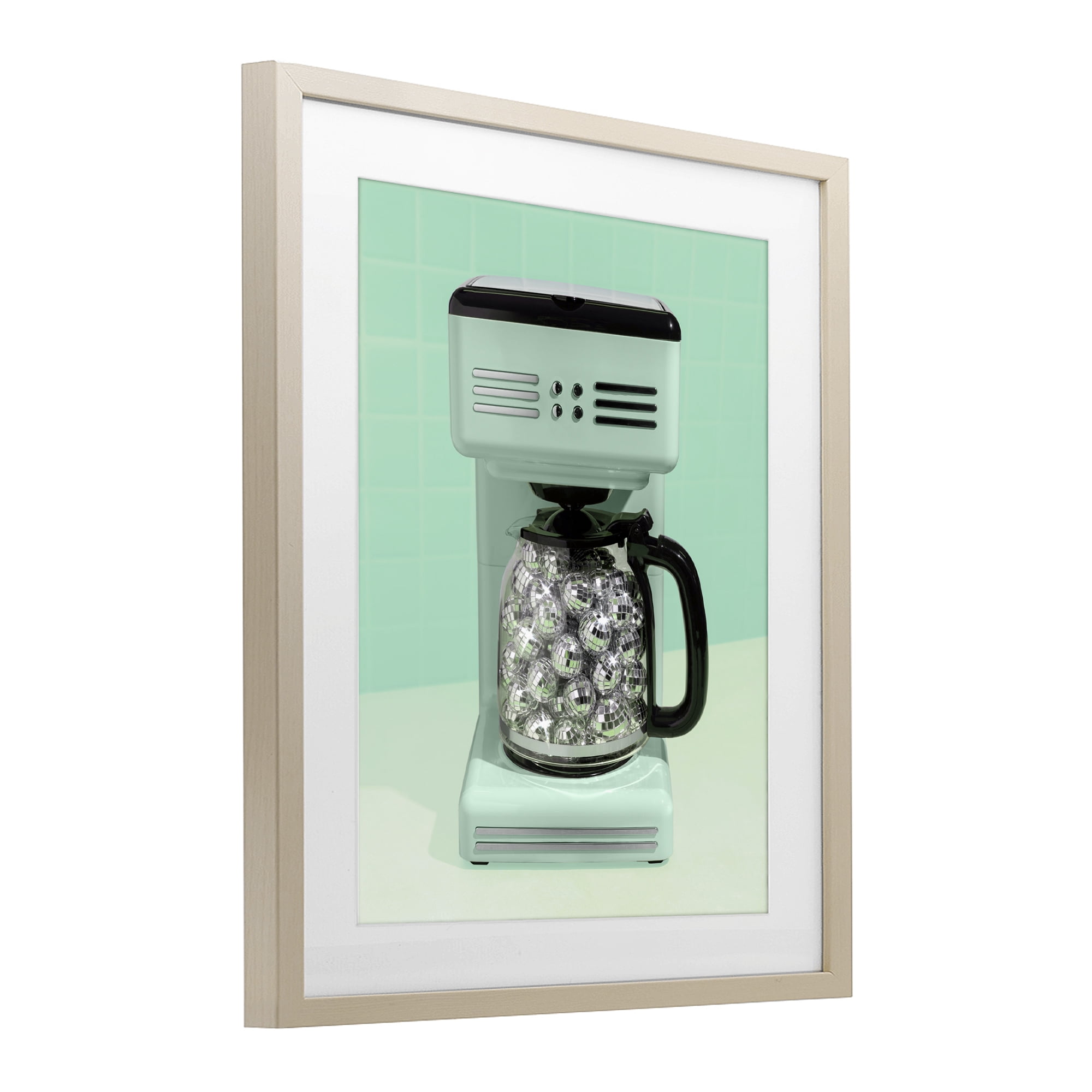 Stupell Industries Disco Coffee Maker over Green Birch Framed Print Under Glass, design by LISH Creative