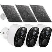 Rraycom 2K QHD Color Night Vision Solar Security Cameras Wireless Outdoor, 5200mah Battery, IP65 Waterproof, Two-Way Audio, AI Motion Detection, Alexa Compatible-3PACK BW4 with Solar Panel