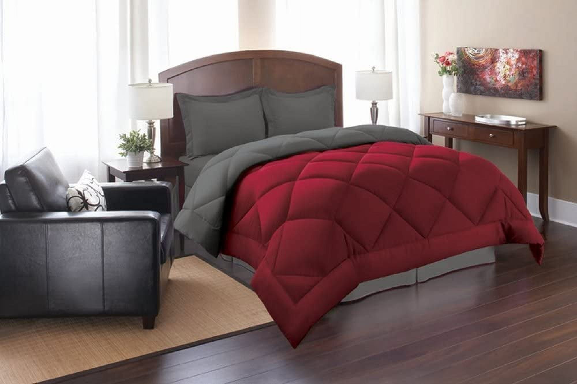 Celine Line High Quality 3pc Comforter Set Full/Queen, Red/Gray