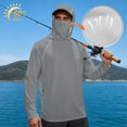 thumbnail image 2 of Bulopur Men’s Fishing Sun Hoodie with Mask, UPF 50+ UV Protection Long Sleeve Rash Guard in Solid Light Gray, Quick Dry Breathable Top for Boating and Hiking, 2 of 8