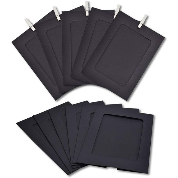 30pcs Diy Kraft Paper Cardboard Photo Frame avec clips en bois et ficelle,  blanc / noir / marron