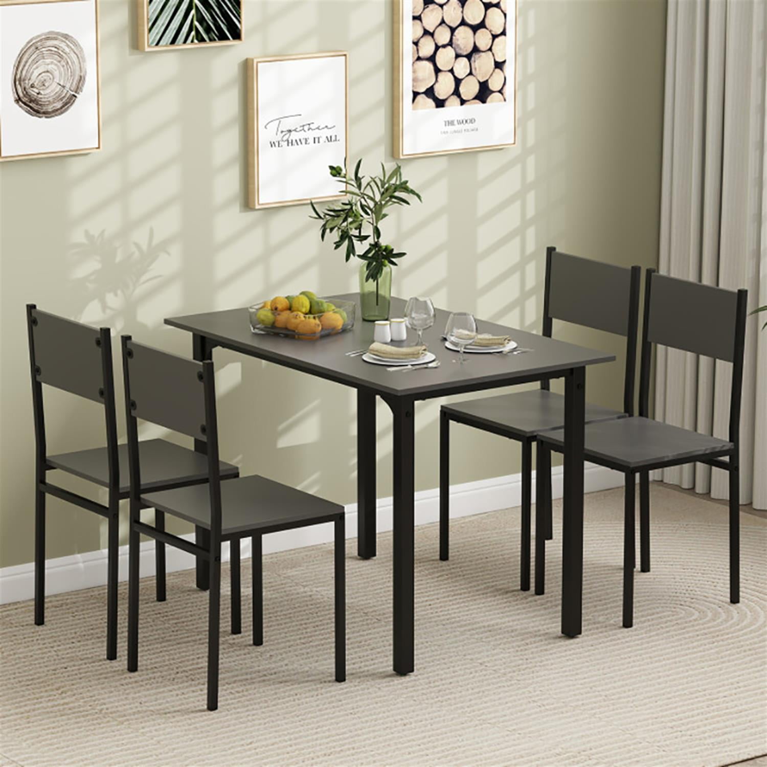 Demi Bonn 5-Piece Dining Table Set with 4 Chairs, 43"dustrial Kitchen Table with Metal Frame, Perfect for Small Space, Gray
