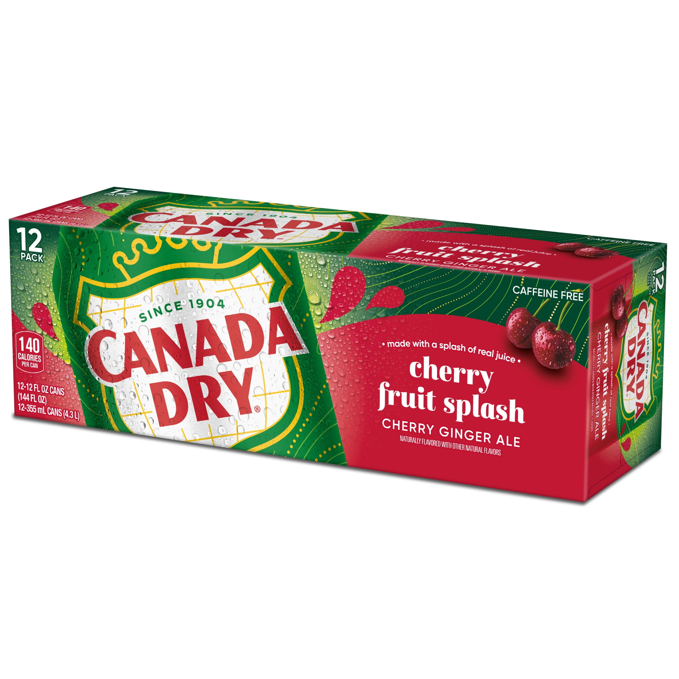 Canada Dry Caffeine Free Fruit Splash Cherry Ginger Ale Soda Pop, 12 fl oz, 12 Pack Cans