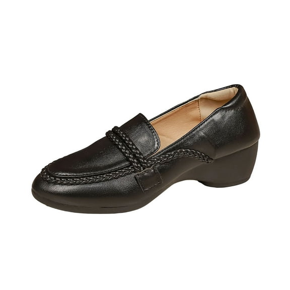 Black Women'S Casual Comfort Shoes Round Toe Slip On Wedge Heel Thick Sole Lightweight Walking Shoes Daily Comfort 0.88Lbs