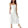 thumbnail image 1 of Wo-Fusoul Strapless Maxi Dress for Women, Smocked Bodice with Drawstring and Ruffle Hem, Solid Color Long Sleeveless Sundress, 1 of 5