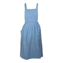 Unique Bargains Cotton Linen Cross Back Apron with Pockets Blue