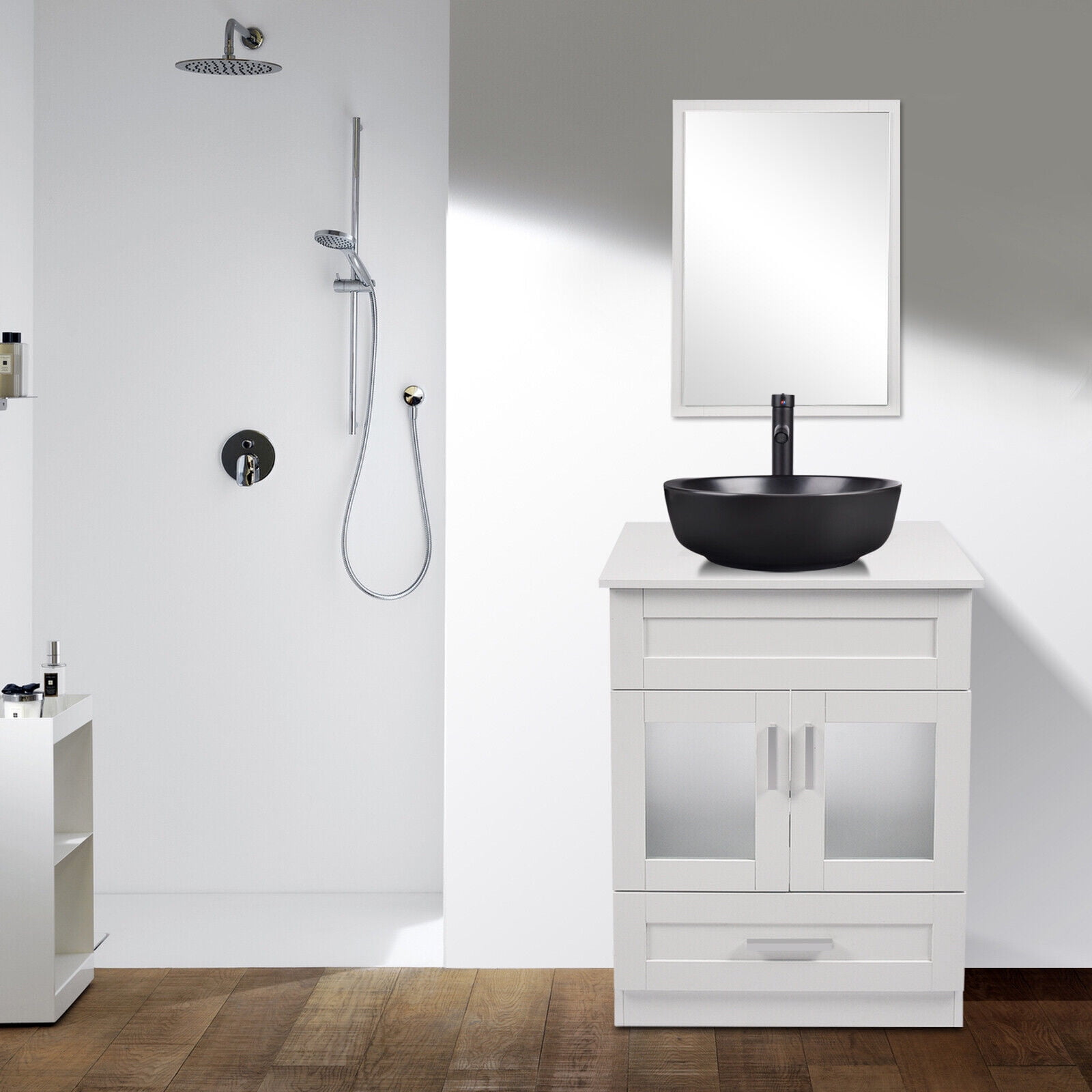 ELECWISH 24" Vanity Bathroom Cabinet with Mirror and Vessel Sink Bowl Faucet Combo Set