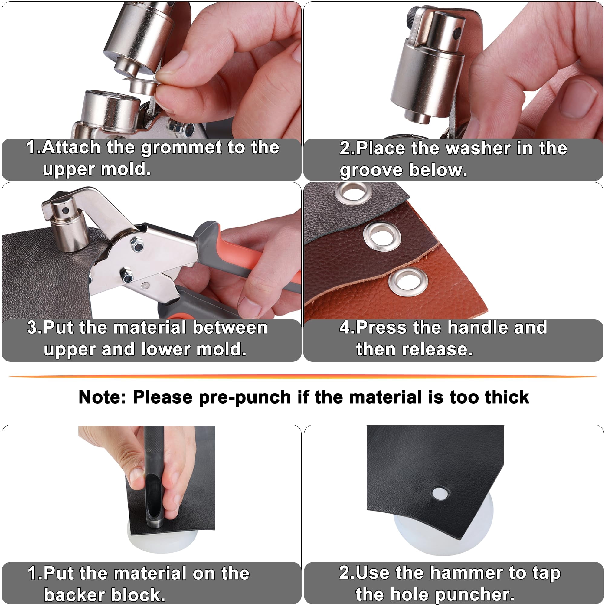 USIONE 3/8 Inch Grommet Tool Kit, Heavy Duty Eyelet Plier Set with 500pcs Grommets, Gold & Silver for Fabric, Tarps, Leather and Crafts