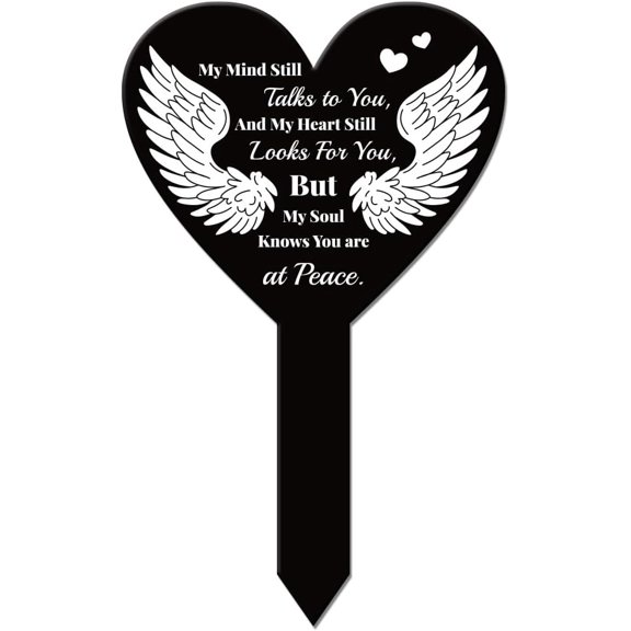 Heart Shaped Spread Wings Garden Stake Memorial Remembrance Plaque Stake for Cemetery Acrylic Grave Stake Waterproof Sympathy Garden Stake for Yard Grave Cemetery for DIY