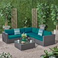 thumbnail image 2 of Noble House Santa Rosa 6 Piece Outdoor Wicker Sectional Sofa Set in Teal, 2 of 18