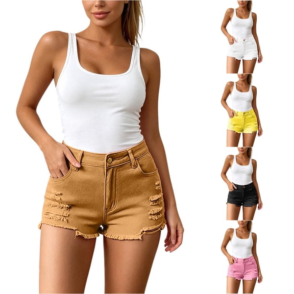 DHFJKG Women's Ripped Denim Shorts High Waisted Stretchy Distressed Jean Shorts Summer Hot Pants Holiday Going Out Wear
