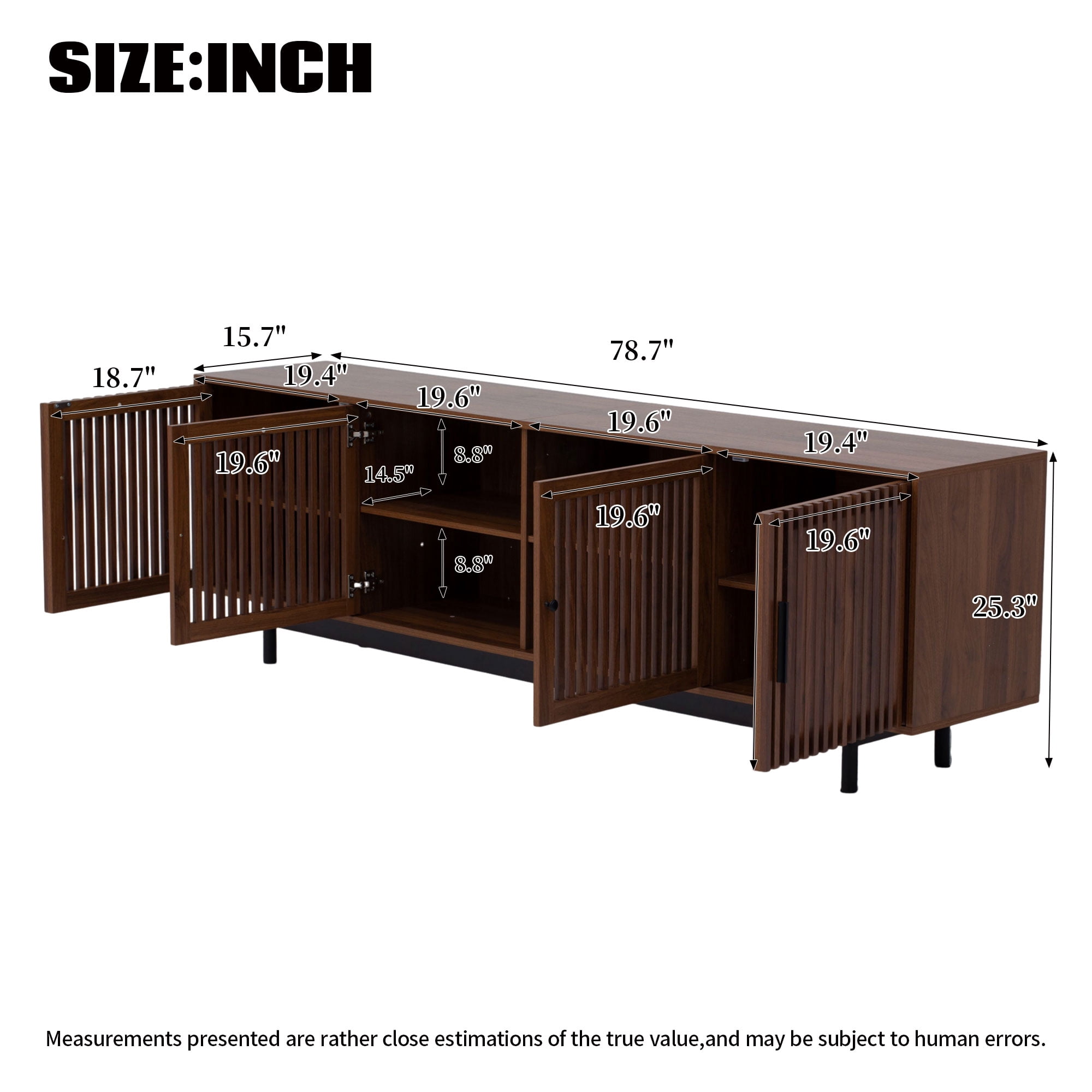 Homy Casa 78.7" Rustic Brown TV Stand for 80" TVs with 4 Slatted Cabinet Doors and Cable Management