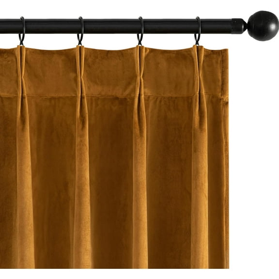 Velvet Pinch Pleated Blackout Curtains 90 inches Long, Gold Brown Pleat Design Thermal Insulated Luxury Window Drapes for Living Room Bedroom with Hooks, Set of 2