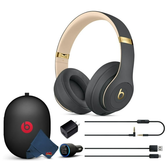Beats Studio3 Wireless Over-Ear Noise Cancelling Bluetooth Headphones (Shadow Gray) with Extra USB Charging Adapters and 6Ave Cleaning Cloth