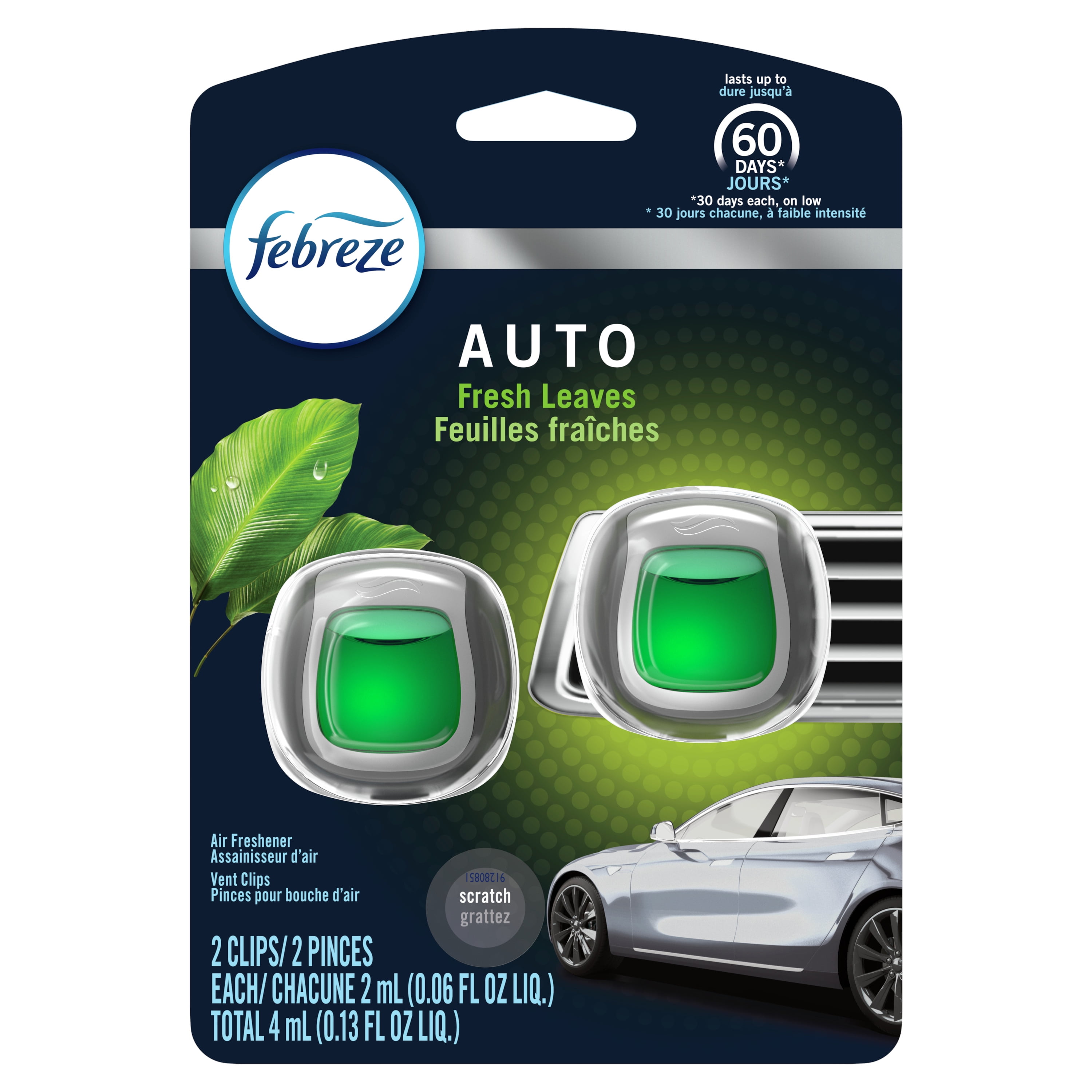Febreze AUTO Odor Eliminating Car Freshener Vent Clip Fresh Leaves, 0.