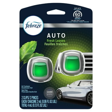 Febreze AUTO Odor Eliminating Car Freshener Vent Clip Fresh Leaves, 0.06 oz Pack of 2