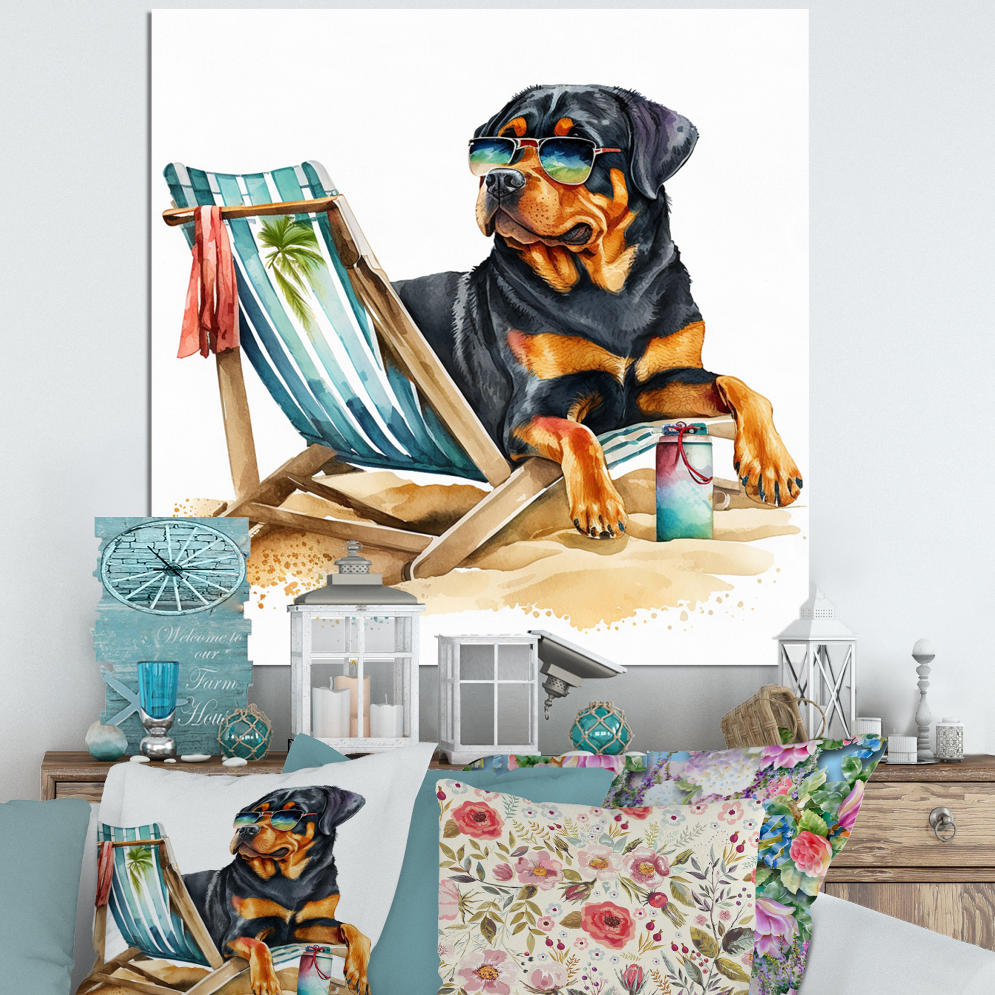 Designart Dog On Chair At The Beach V Canvas Wall Art
