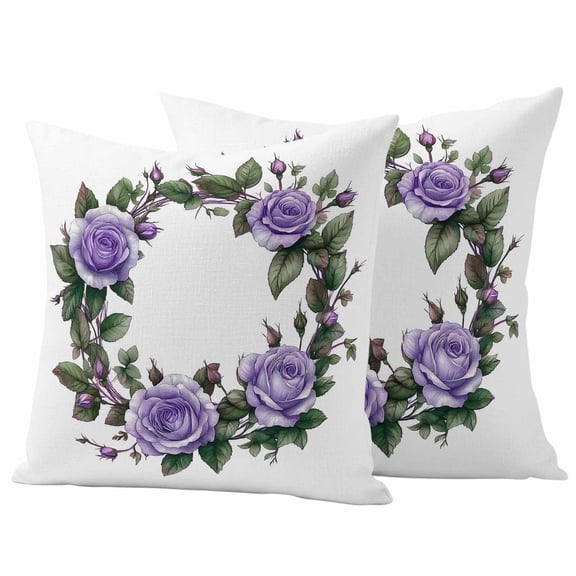 Floral Botanical Purple Outdoor Waterproof Pillow Covers, Spring Flowers Watercolor Decorative Square Throw Pillowcase Sofa Cushion Sham for Patio/Couch/Chair, 18"x18" 2 Pack