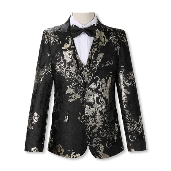 Kid's World Boy's 5-Piece Brocade Suit Set Color: black/gold Size: 2t