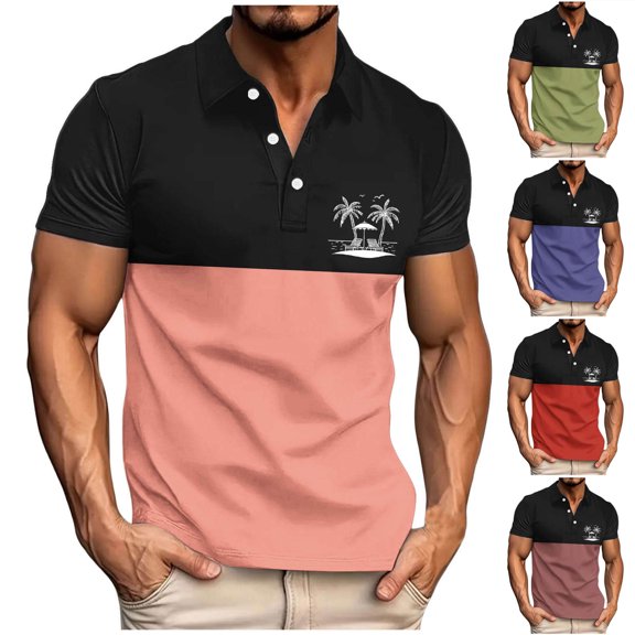 Men's Casual Business Short Sleeve Shirt With Lapel, Printed Athletic Button Down, Breathable Cotton Blend, Relaxed Fit, Golf, Beach Vacation, Streetwear, Summer | TOPLIU,Army Green L