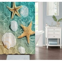 Sea Shell and Sea Star Fabric Print Shower Curtain