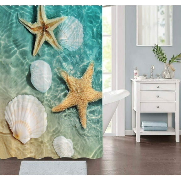 Sea Shell and Sea Star Fabric Print Shower Curtain