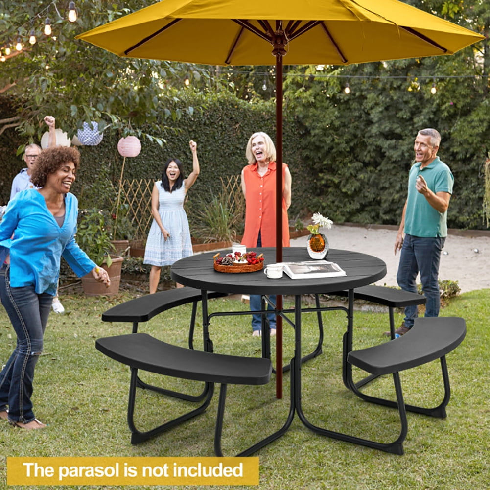 Aimee Lii 8-Person Outdoor Picnic Table and Bench Set with Umbrella Hole, Outdoor Patio Furniture Set, Black
