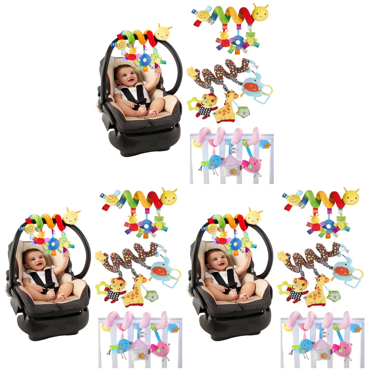 3Pcs Baby Car Seat Toys Spiral Car Seat Toy Plush Activity Hanging