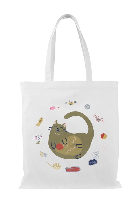 Happy Cat Icons Tote Bag - June Erica Vess Designs, One Size Cotton Canvas Tote Bag