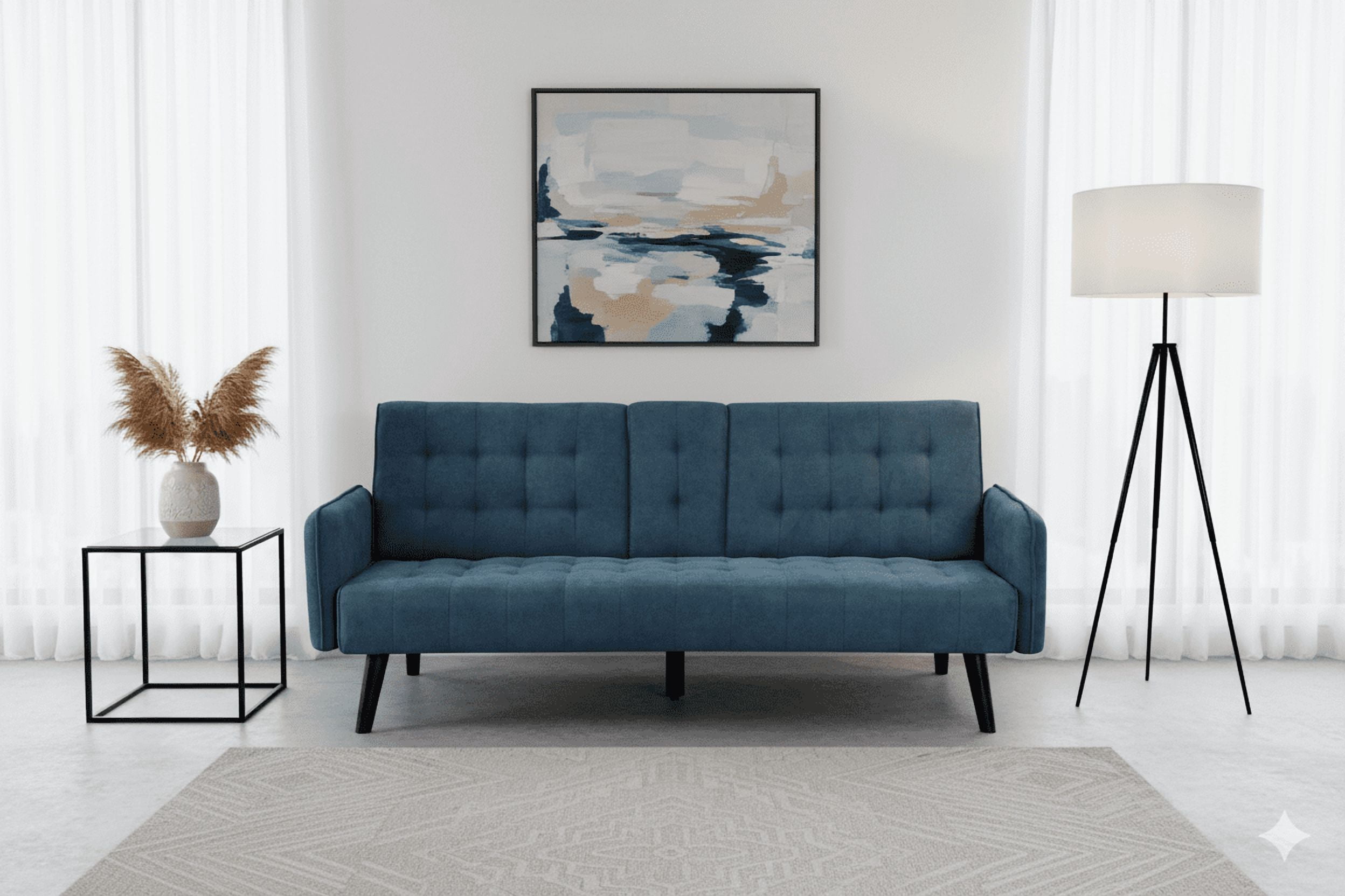 Gewnee 72" Sleeper Sofa Bed, Convertible Linen Futon Couch with Folding Backrest with Cup Holder,Modern Couch for Home and Guest Room，Blue